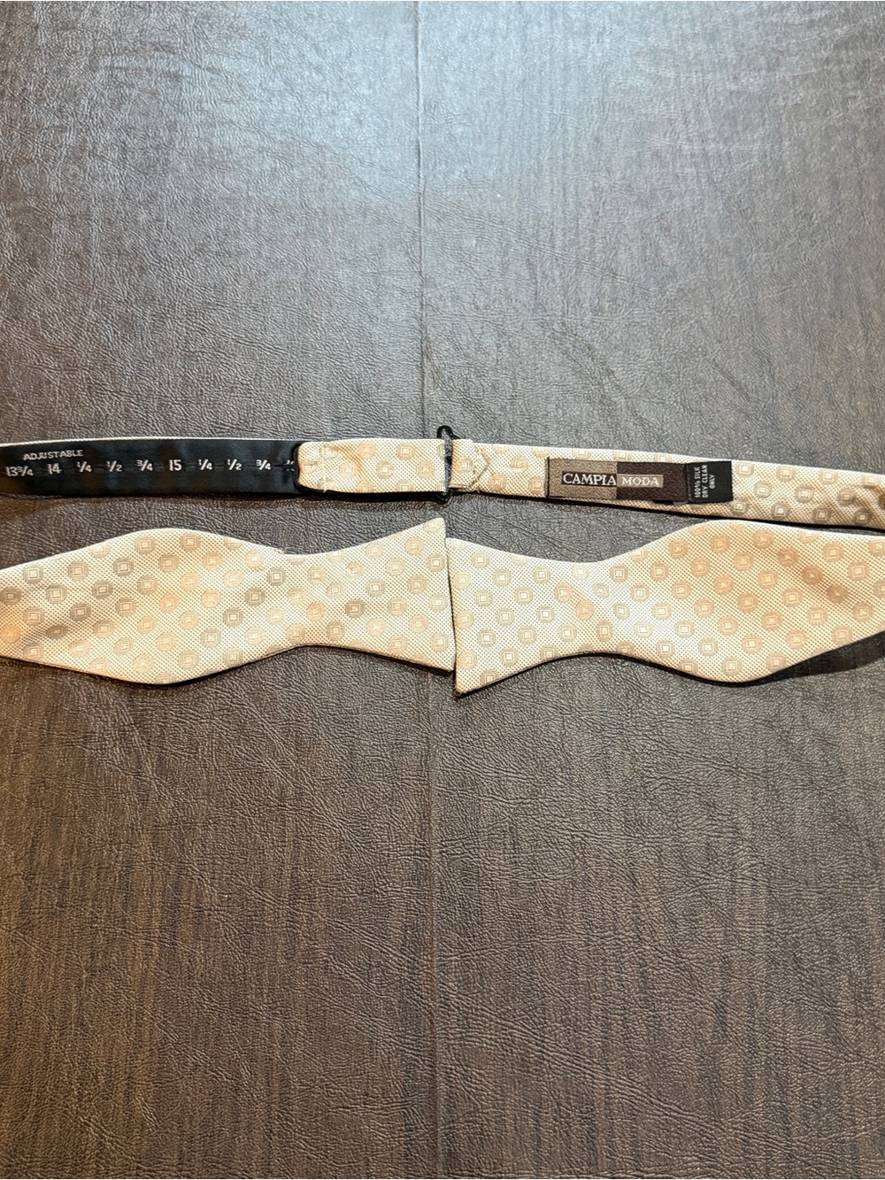 Campia Moda Silk Bow Tie Champagne Color with Geometric Pattern Adjustable